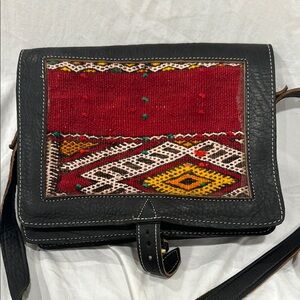Leather and Woven Crossbody Bag